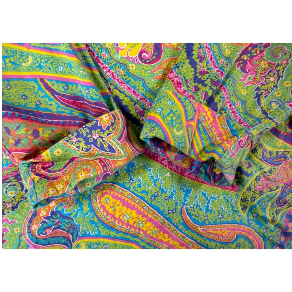 Lauren Ralph Lauren Paisley Button Down Shirt XL Multi Color Cotton Monogram - Picture 5 of 12